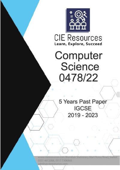 Computer Science 0478/22 IGCSE 5 Years Printed Past Paper with Marking Scheme! Ring Binding  {2019-2023}
